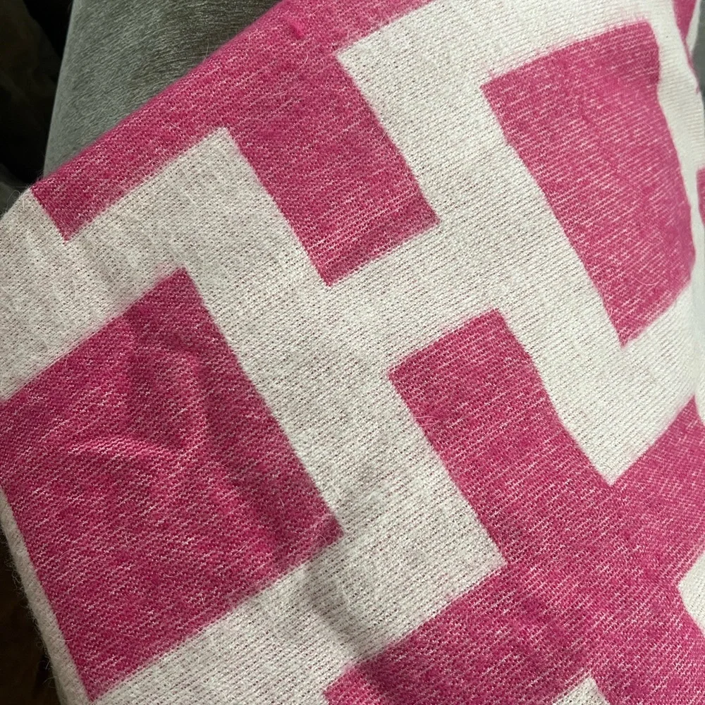 Pink and White Geometric Baby Alpaca Fringe Throw Blanket by Jonathan Adler